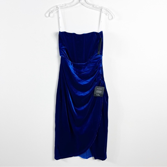 Lulus Glamorous Celebrations Royal Blue Velvet Strapless Tulip Dress NWT Small - Picture 2 of 9